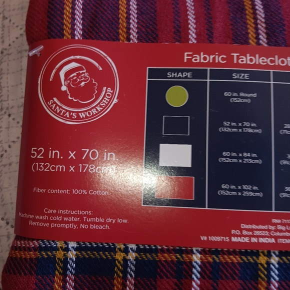 Christmas Santa Workshop Plaid Tablecloth 52 x 70 Rectangle Red Blue Yellow - Picture 4 of 8